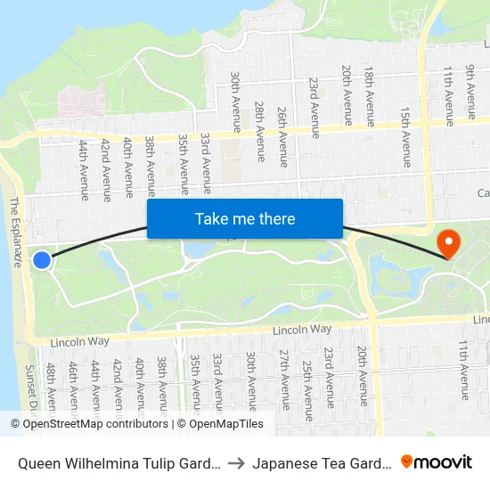 Queen Wilhelmina Tulip Garden to Japanese Tea Garden map