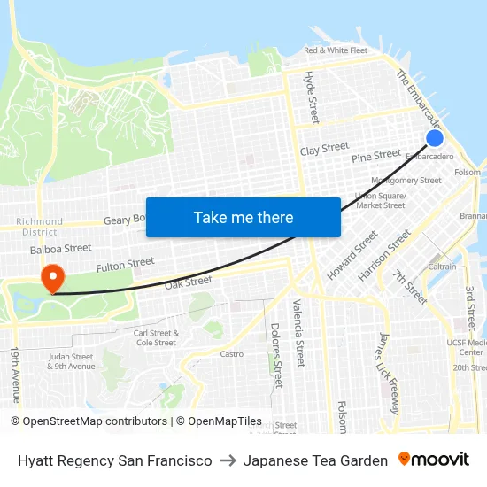Hyatt Regency San Francisco to Japanese Tea Garden map
