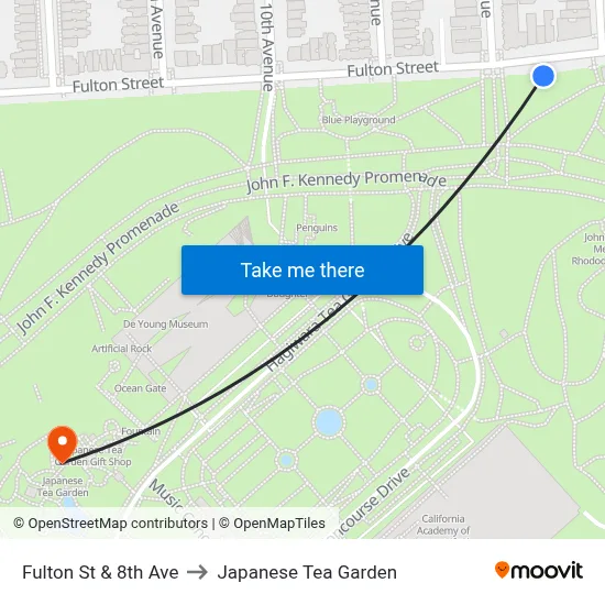 Fulton St & 8th Ave to Japanese Tea Garden map