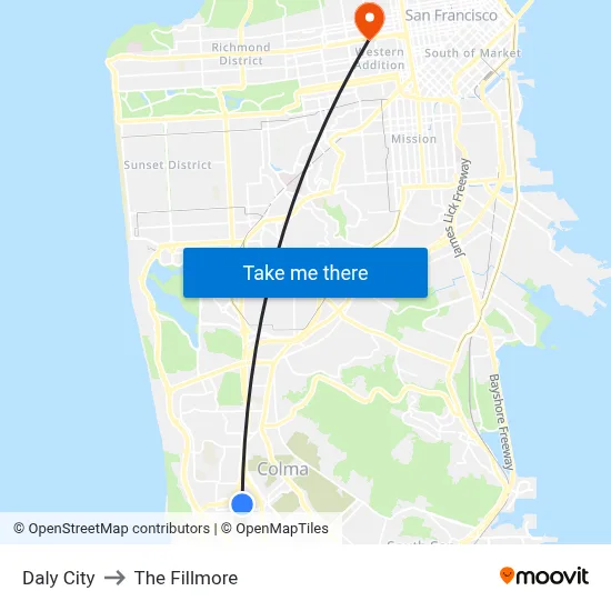 Daly City to The Fillmore map