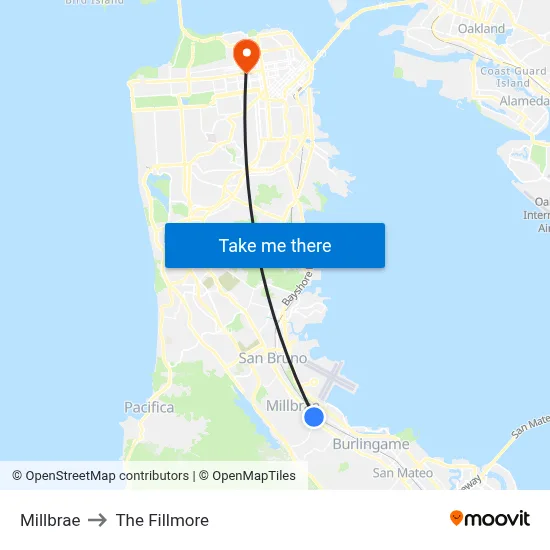 Millbrae to The Fillmore map