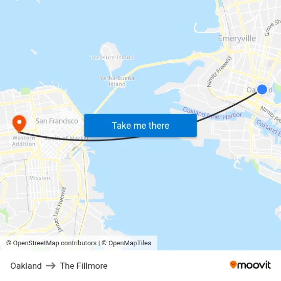Oakland to The Fillmore map