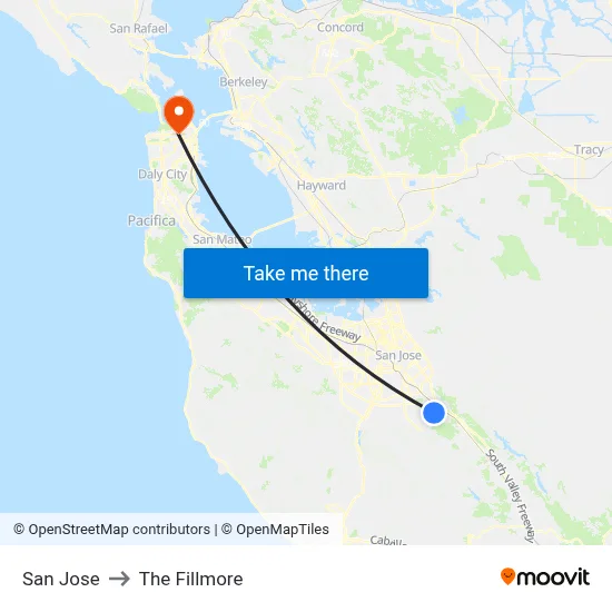 San Jose to The Fillmore map