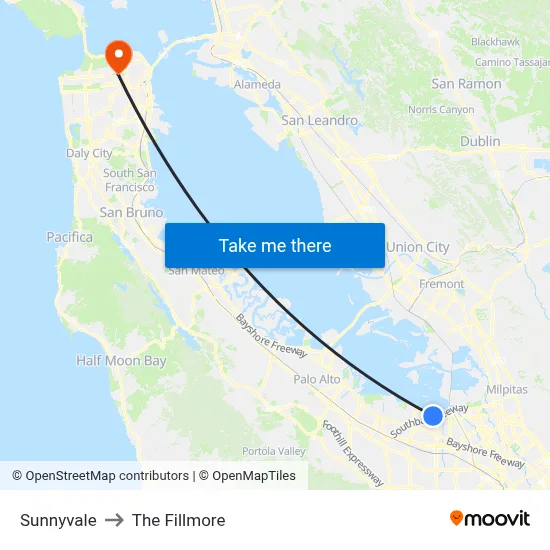 Sunnyvale to The Fillmore map