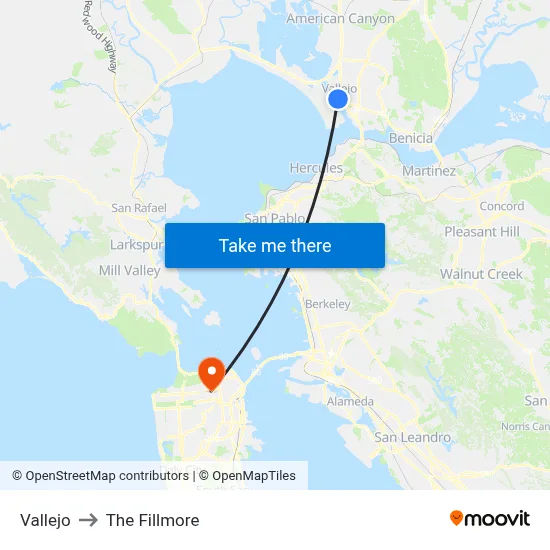 Vallejo to The Fillmore map