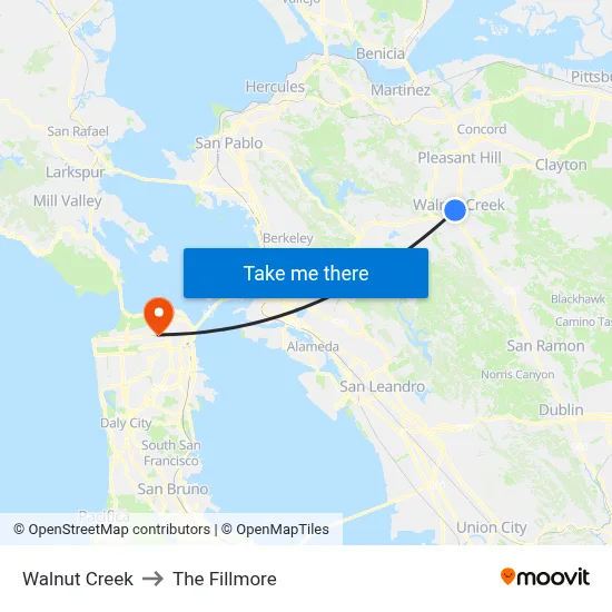 Walnut Creek to The Fillmore map