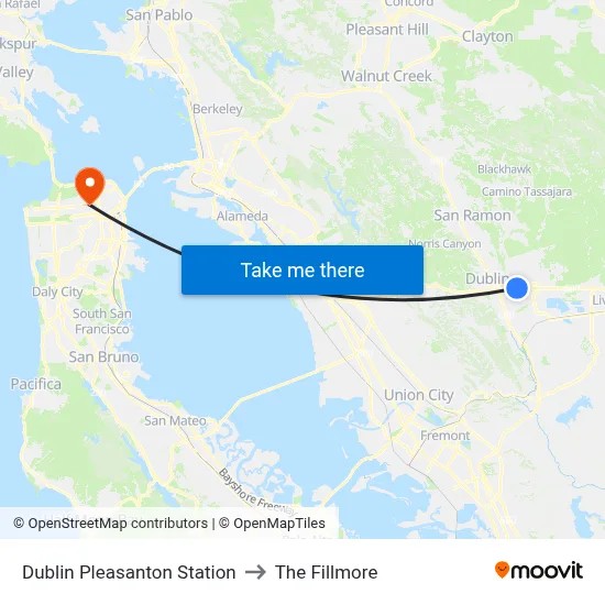 Dublin Pleasanton Station to The Fillmore map