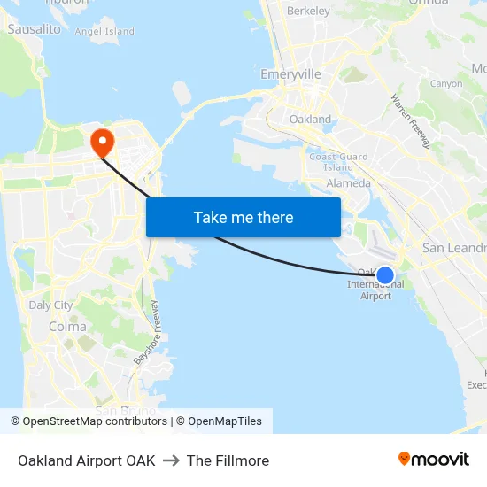 Oakland Airport OAK to The Fillmore map