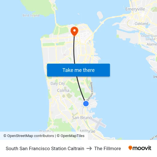 South San Francisco Station Caltrain to The Fillmore map