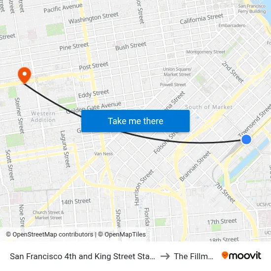 San Francisco 4th and King Street Station to The Fillmore map