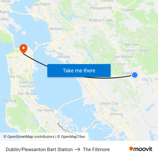 Dublin/Pleasanton Bart Station to The Fillmore map