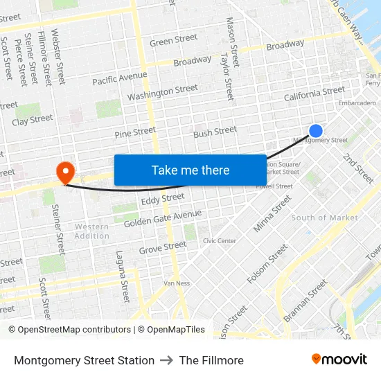 Montgomery Street Station to The Fillmore map