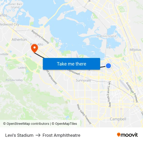 Levi's Stadium to Frost Amphitheatre map