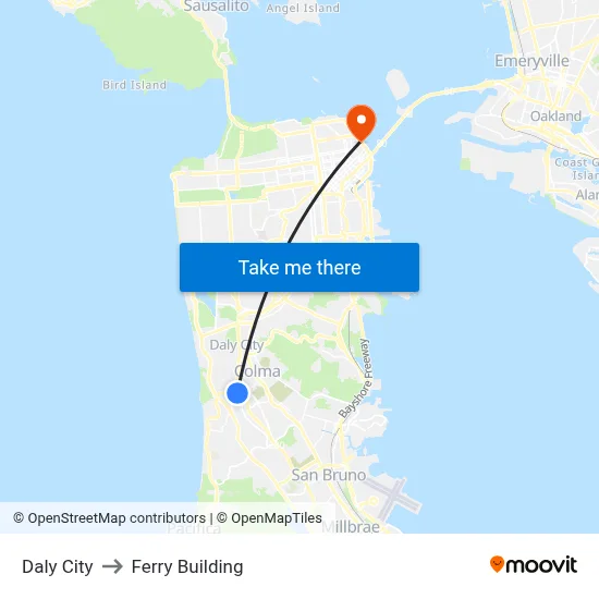 Daly City to Ferry Building map