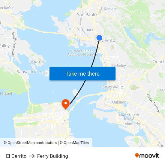 El Cerrito to Ferry Building map