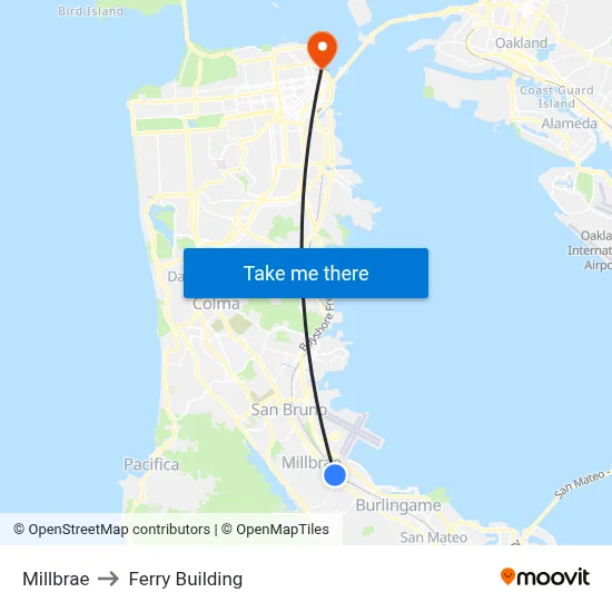 Millbrae to Ferry Building map
