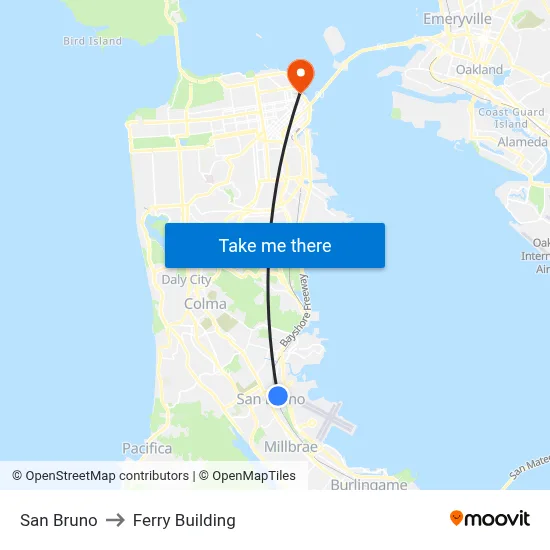 San Bruno to Ferry Building map