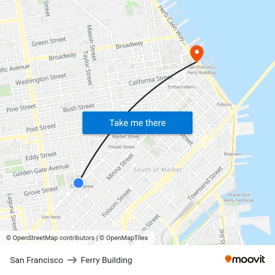 San Francisco to Ferry Building map