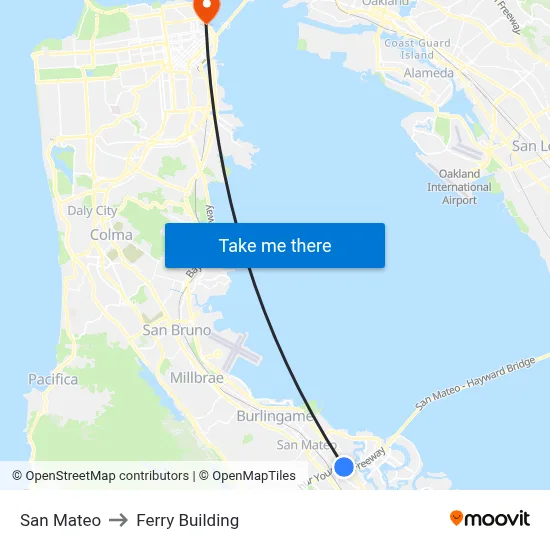 San Mateo to Ferry Building map