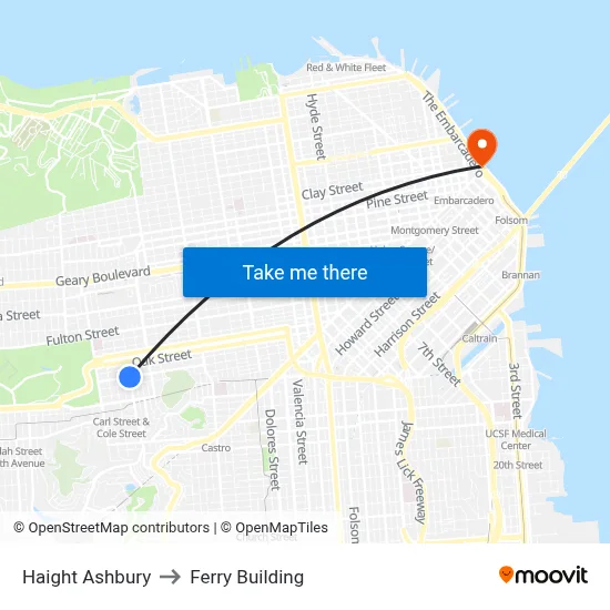 Haight Ashbury to Ferry Building map