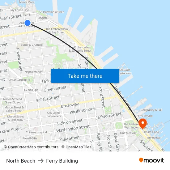 North Beach to Ferry Building map