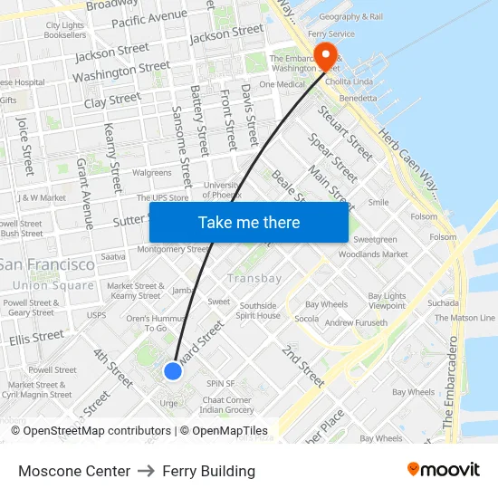 Moscone Center to Ferry Building map