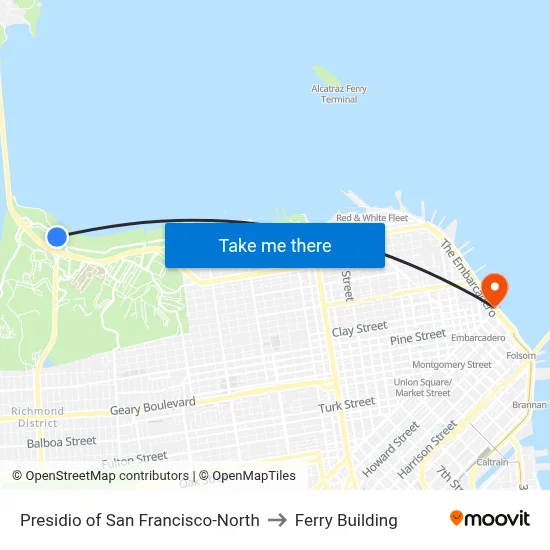Presidio of San Francisco-North to Ferry Building map
