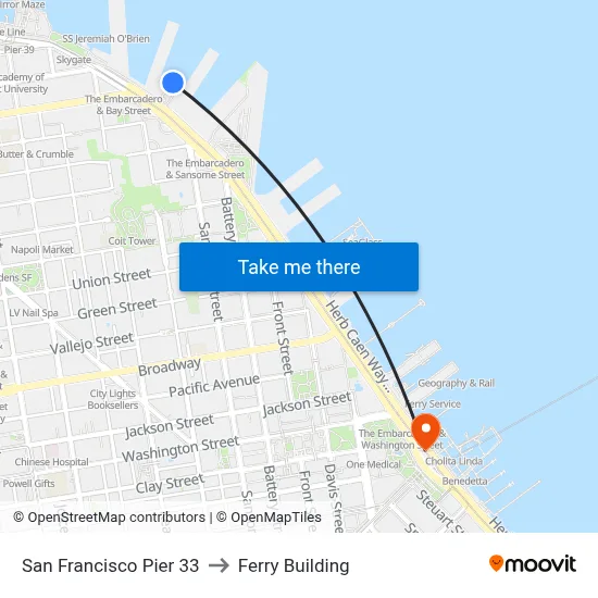 San Francisco Pier 33 to Ferry Building map