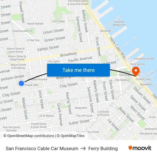San Francisco Cable Car Museum to Ferry Building map