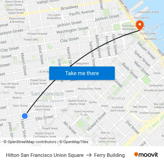 Hilton San Francisco Union Square to Ferry Building map