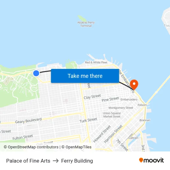 Palace of Fine Arts to Ferry Building map
