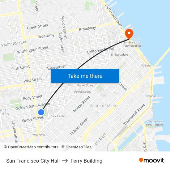 San Francisco City Hall to Ferry Building map