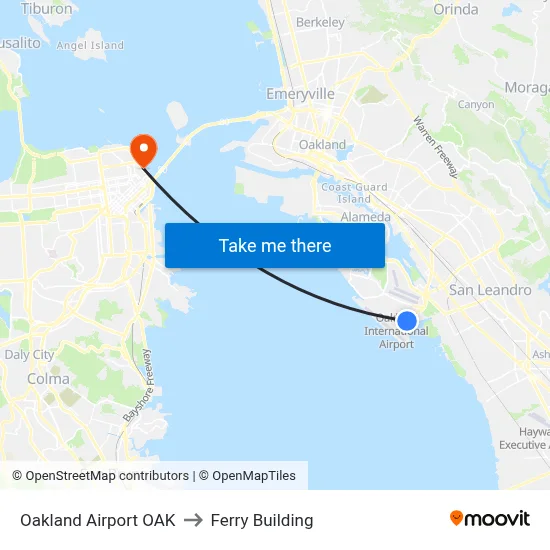 Oakland Airport OAK to Ferry Building map