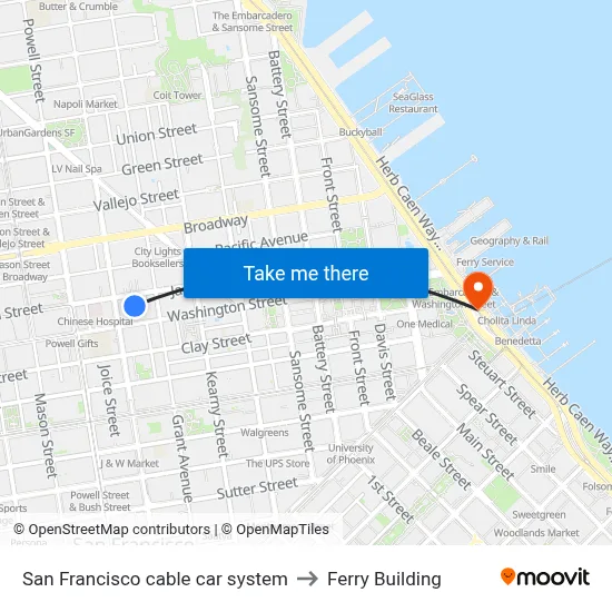 San Francisco cable car system to Ferry Building map