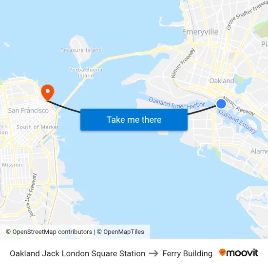 Oakland Jack London Square Station to Ferry Building map