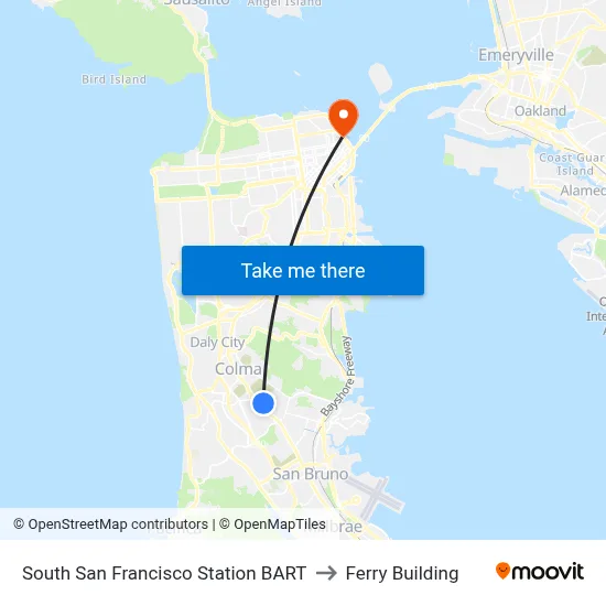 South San Francisco Station BART to Ferry Building map