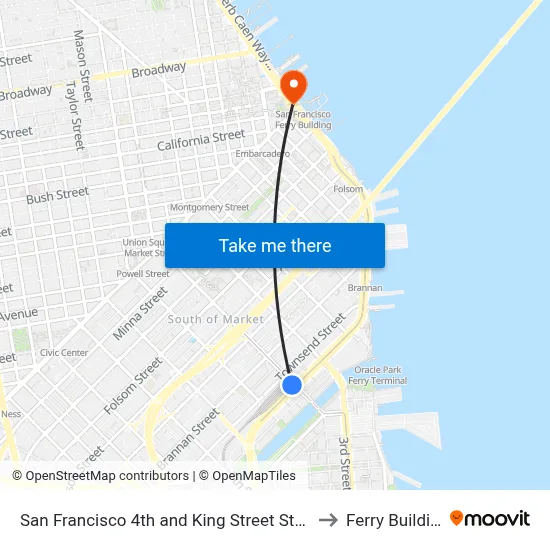 San Francisco 4th and King Street Station to Ferry Building map