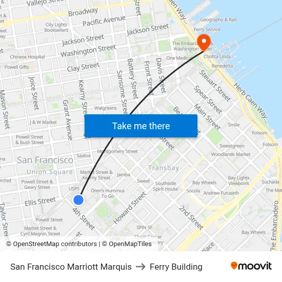 San Francisco Marriott Marquis to Ferry Building map