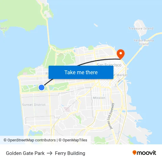 Golden Gate Park to Ferry Building map