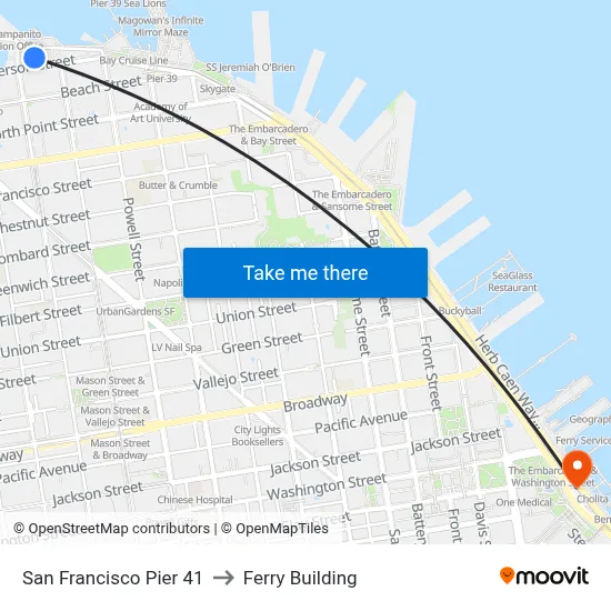 San Francisco Pier 41 to Ferry Building map