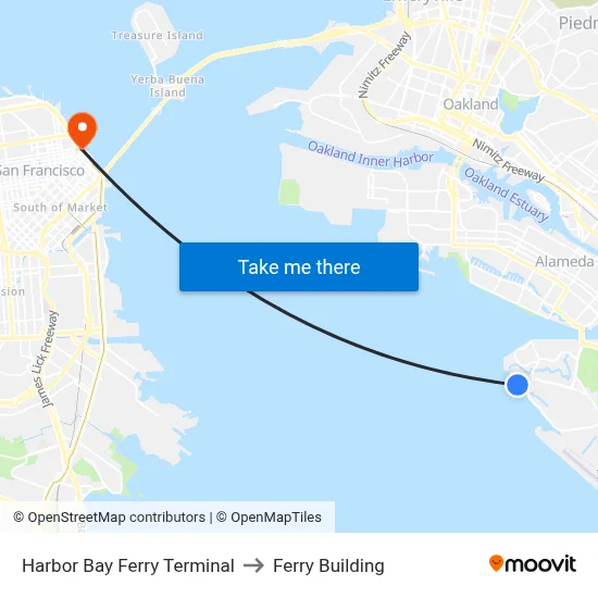 Harbor Bay Ferry Terminal to Ferry Building map