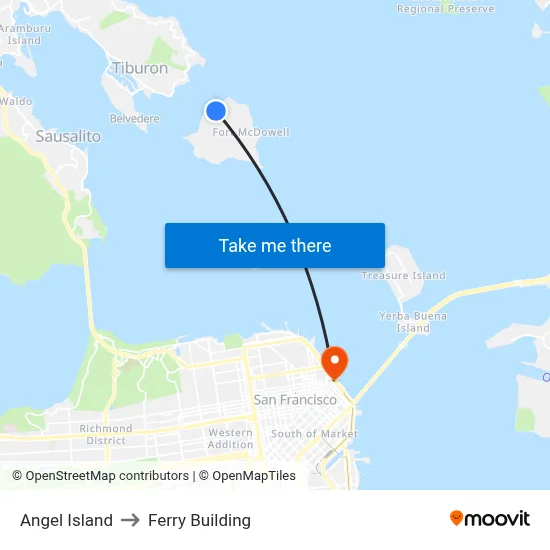 Angel Island to Ferry Building map