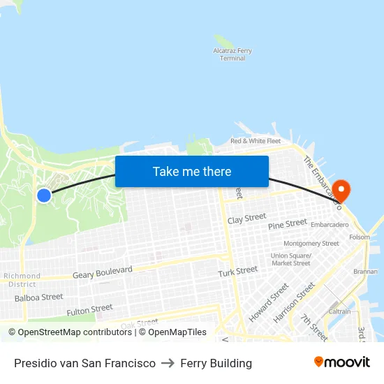 Presidio van San Francisco to Ferry Building map