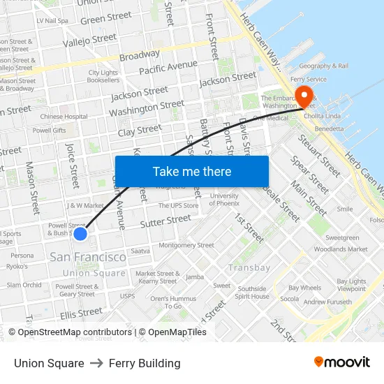Union Square to Ferry Building map