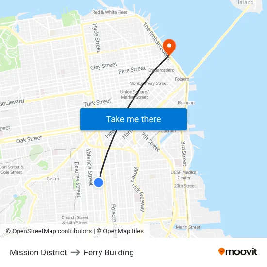 Mission District to Ferry Building map