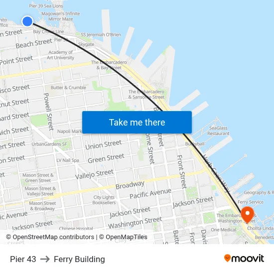 Pier 43 to Ferry Building map