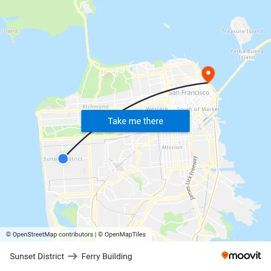 Sunset District to Ferry Building map
