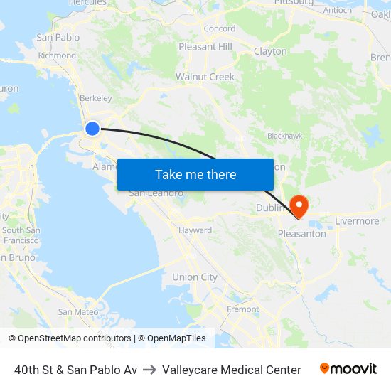 40th St & San Pablo Av to Valleycare Medical Center map