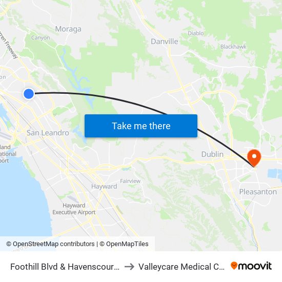 Foothill Blvd & Havenscourt Blvd to Valleycare Medical Center map