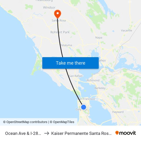 Ocean Ave & I-280 on Ramp to Kaiser Permanente Santa Rosa Medical Center map